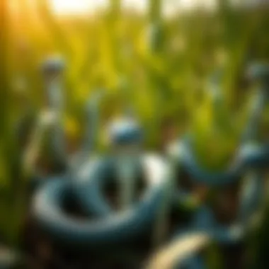 Plastic Snake Positioned Among Crops Plastic snake positioned among crops