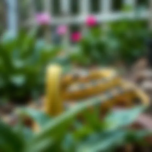 Realistic plastic snake in garden setting