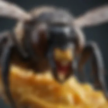 Close-up illustration of venom secretion process in bee stinger