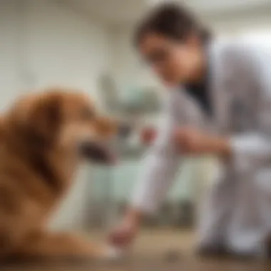 Veterinarian examining dog for skin allergies