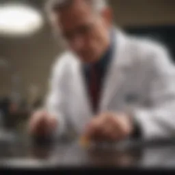 Elegant veterinarian examining flea pill