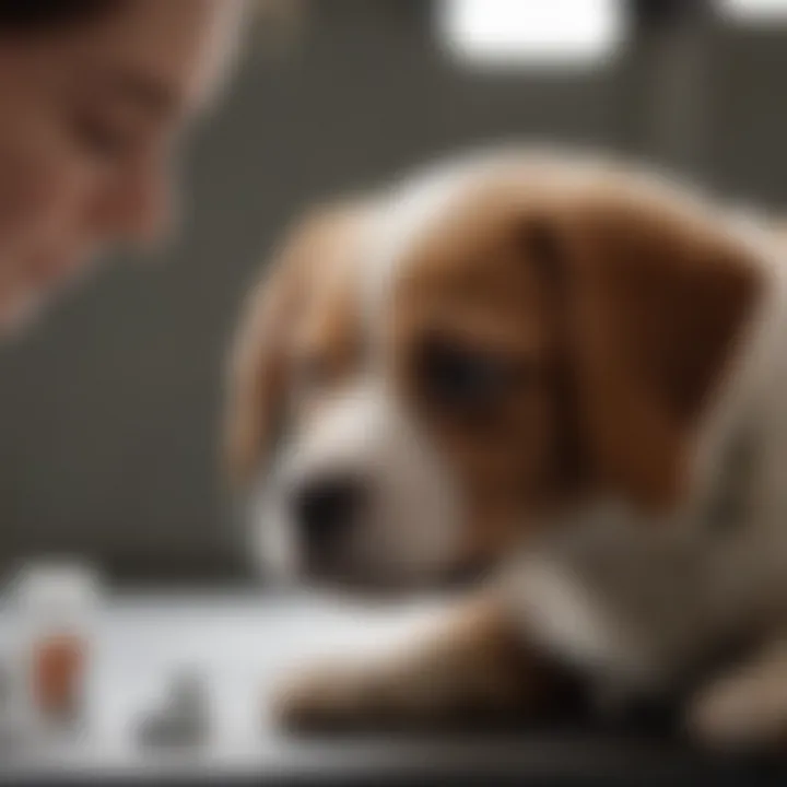 Veterinarian examining a puppy for fleas