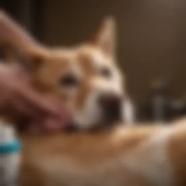 Veterinarian applying antiseptic to dog's wound