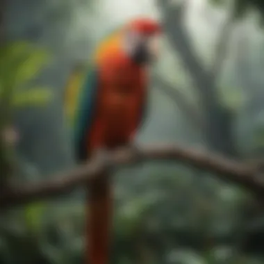 Colorful macaw perched on a tree branch