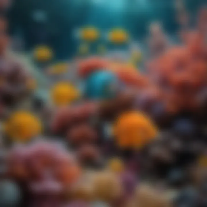 Vibrant and colorful school of tropical fish swimming in a coral reef