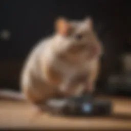 Close-up of a vibrating rodent control device in action