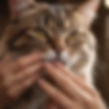 Owner applying vinyl nail caps to their cat's claws