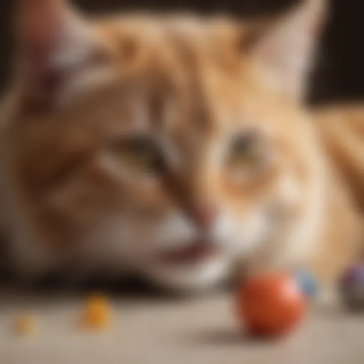 Happy cat playing with toys while wearing vinyl nail caps