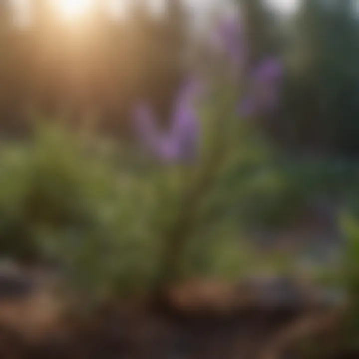 Rosemary plant with purple flowers