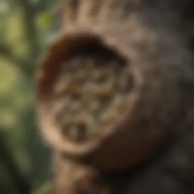 A wasp nest in a tree, illustrating its construction and location