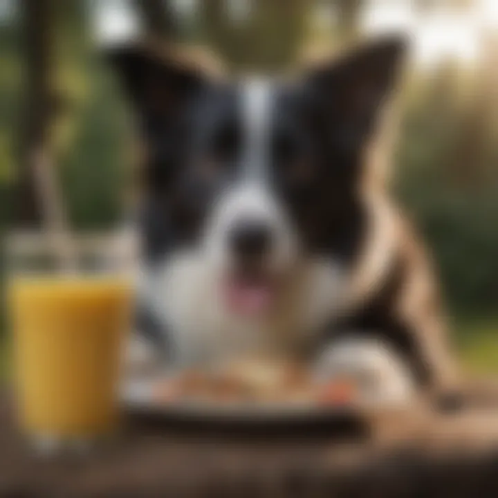 A Border Collie enjoying a nutritious meal outdoors