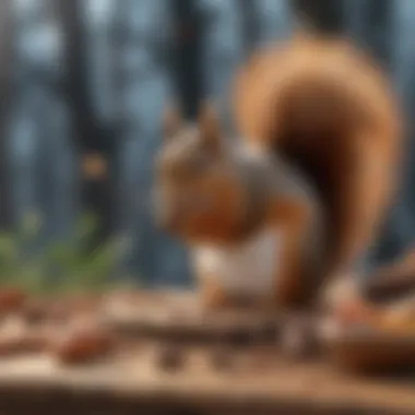 A variety of winter foods for squirrels displayed on a wooden table