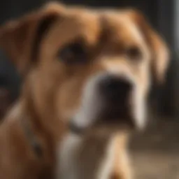 A concerned dog looking up at its owner