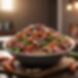A vibrant bowl of raw dog food filled with fresh meats and vegetables.