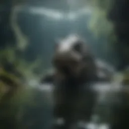 A captivating underwater scene featuring a legendary river monster