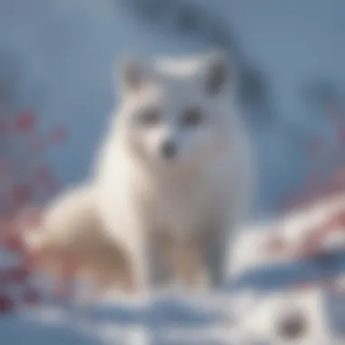 White Arctic Fox blending into snowy landscape