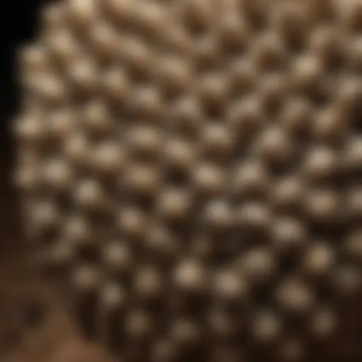 A close-up of a wasp nest showcasing intricate structures