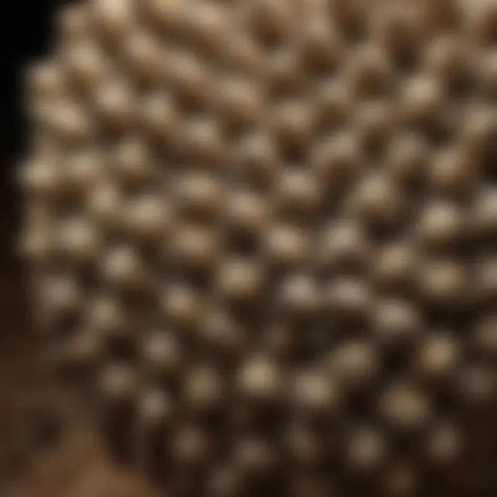 A close-up of a wasp nest showcasing intricate structures