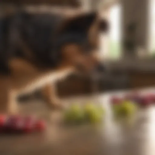 A worried dog owner examining grapes on a kitchen counter