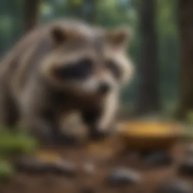 Wild raccoon searching for sustenance