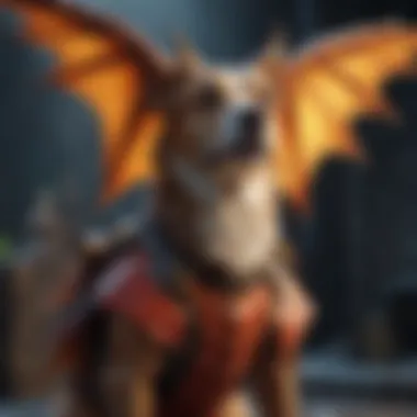 Dragon costume accessorized with wings for dogs