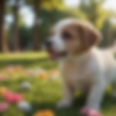 Adorable hypoallergenic puppy playing in a colorful park setting