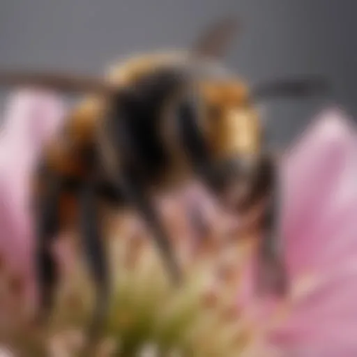 Macro shot of a wood borer bee on a flower