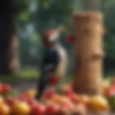 Woodpecker Delighting in Fresh Fruits Woodpecker enjoying fruit feeder