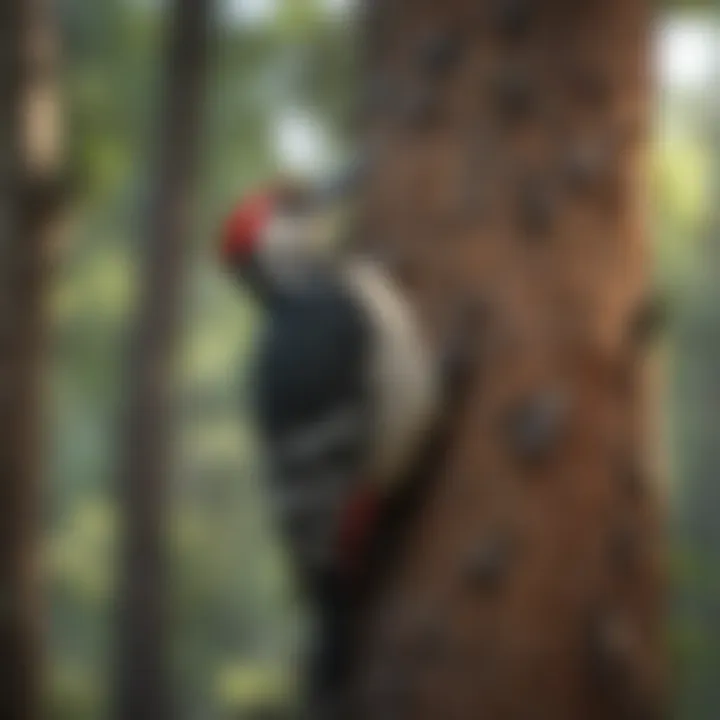 Woodpecker perched on tree trunk