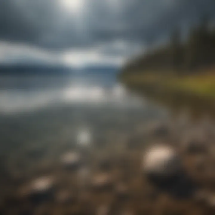 Picturesque Yellowstone Lake surrounded by mountains