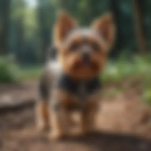 Curious Yorkie investigating its environment