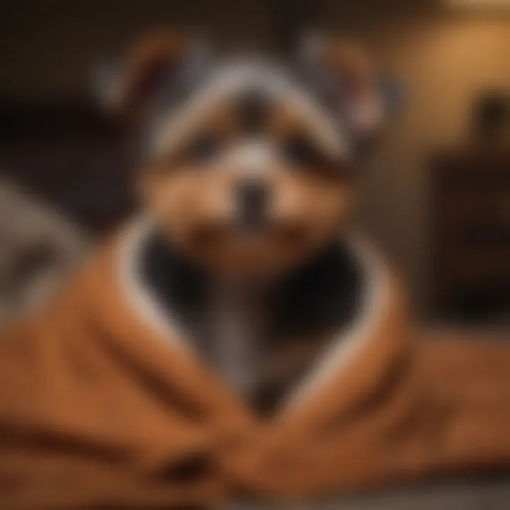 Yorkie Poo cuddled up on a cozy blanket