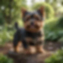 Curious Yorkie Poo exploring the garden