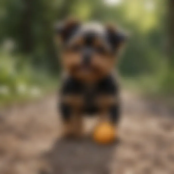 Yorkie Poo playing with a squeaky toy