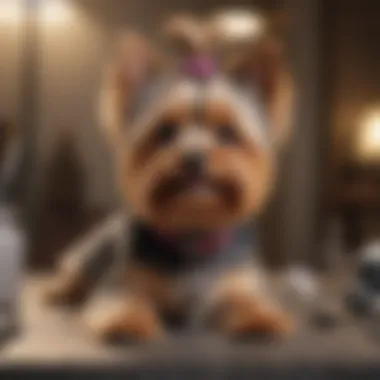 Yorkie Terrier being groomed