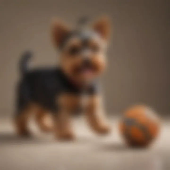 Playful Yorkie Terrier with a toy