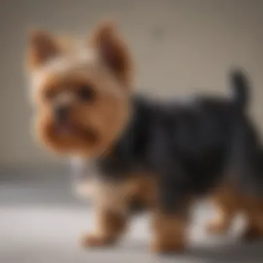 Yorkie receiving training from its owner