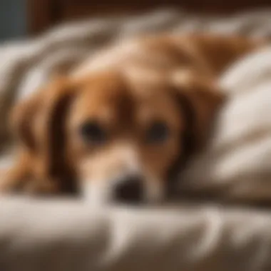 Dog feeling sleepy on a cozy bed